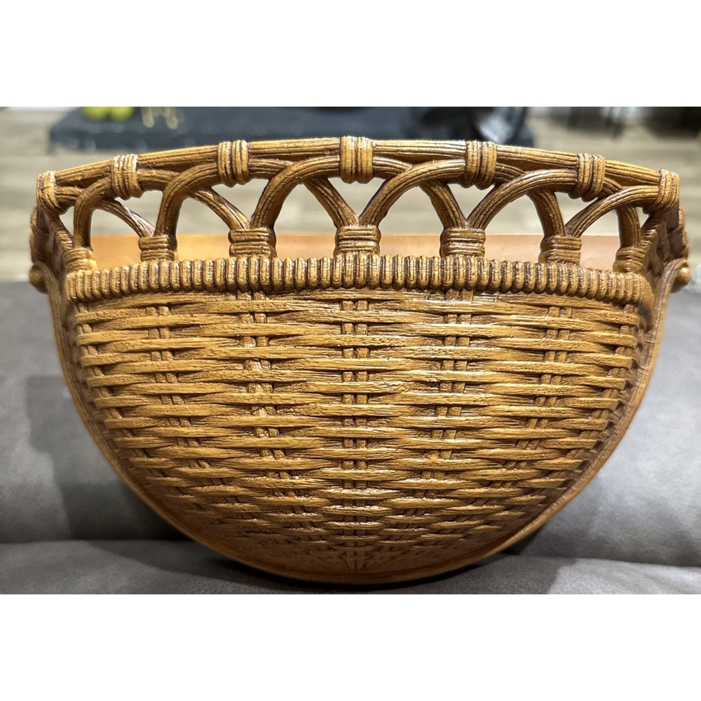Vintage Homco Faux Wicker Weave Wall Pocket Planter Brown